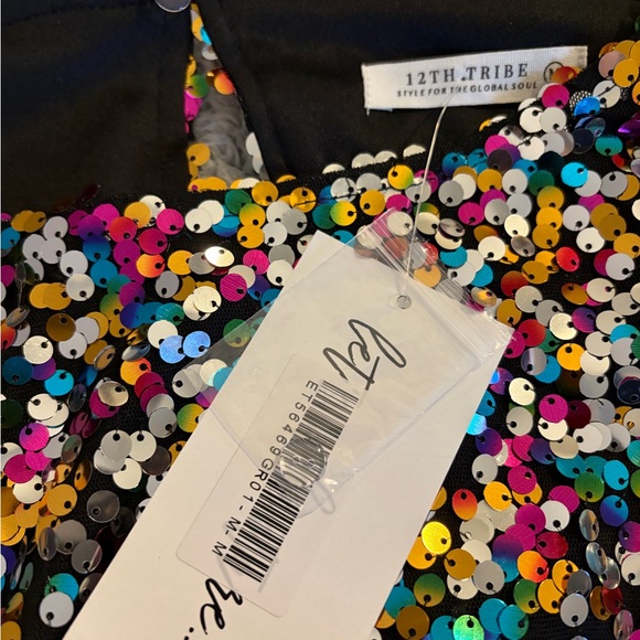 12th Tribe Dancing Queen Confetti Sequin Long Sleeve Crop Top - Picture 6 of 7